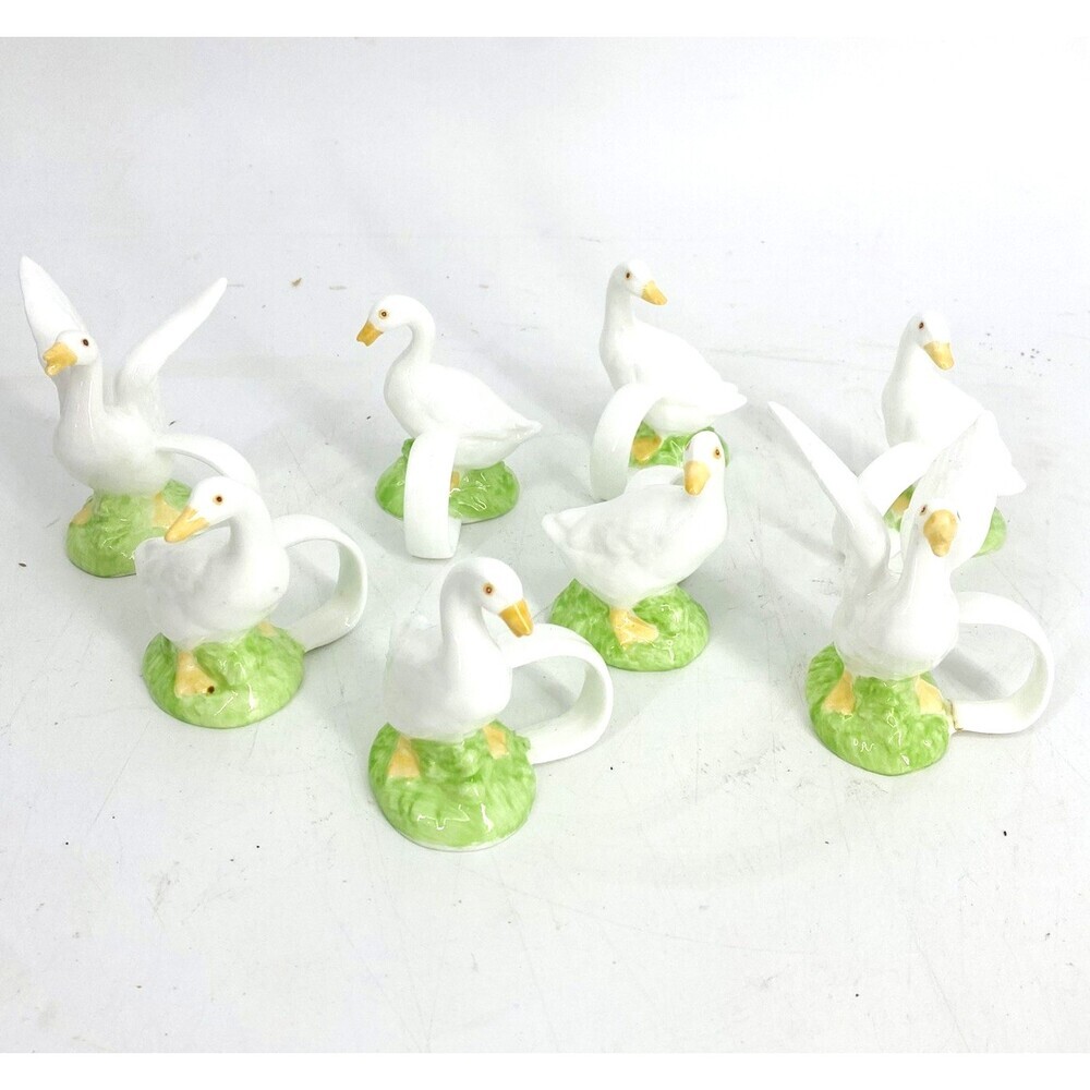 Vintage Lilian Vernon Bone China Goose Napkin Rings Set Of 8 Cottage Granny Core